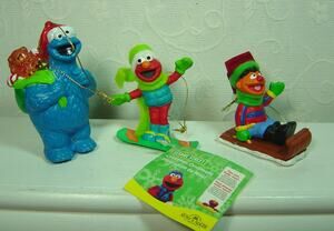 3 SESAME STREET ORNAMENTS-COOKIE MONSTER, ELMO & ERNIE
